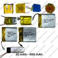 3.7V 30 mAh / 40 mAh / 50 mAh / 55 mAh / 85 mAh / 95 mAh / 100mAh / 180 mAh / 260 mAh / 300 mAh / 350 mAh / 380mAh / 400 mAh / 440 mAh / 450 mAh Lithium Ion Batteries For Earbuds, Ear dots, Earbuds Case DIY Projects etc - HAC Electronics. 