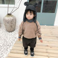 Boy's Hoody Autumn and Winter Sweater Baby Girl's Western Style Base Clothing Fleece-Lined Thickened Turtleneck Warm Two-Piece Top. 