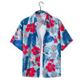 Men Shirt Hawaiian Style Floral Printing Lapel Short-sleeved Cardigan Top Summer Beach Couples T-shirt. 