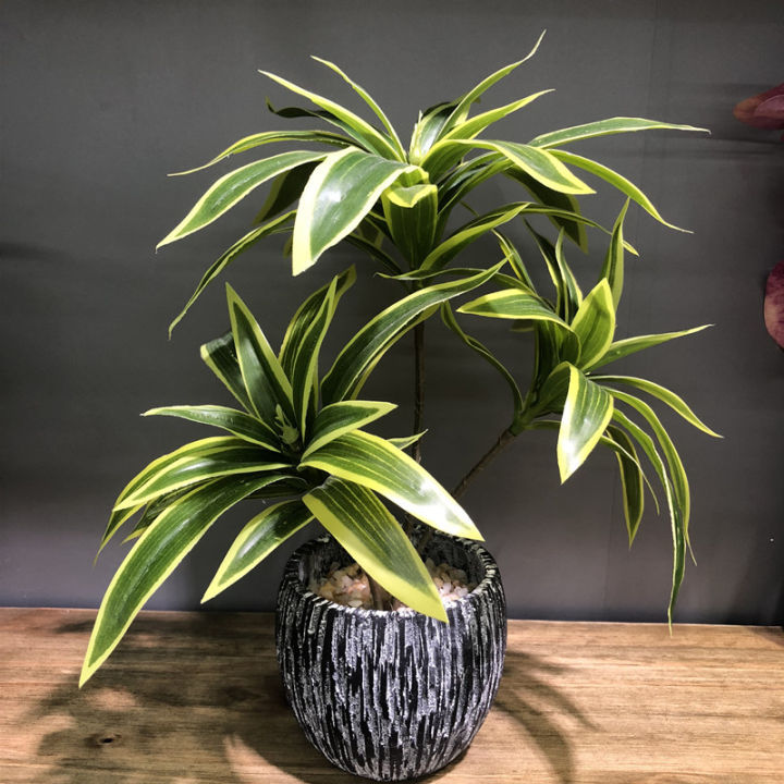 36cm 3 Heads Artificial Palm Tree Plastic Bamboo Branch Tropical Potted Plants Grass For Home Desktop Plant Wall Decoration