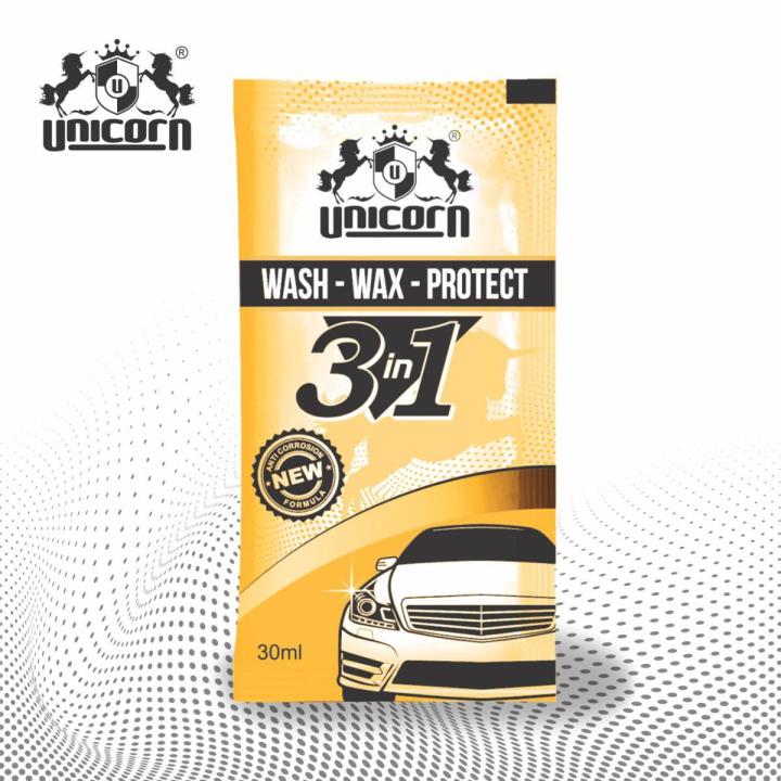 UNICORN 3in1 CAR WASH SHAMPOO WASH-WAX-PROTECT 3 in 1 Foumula SACHET 30ml