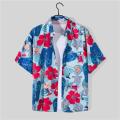 Men Shirt Hawaiian Style Floral Printing Lapel Short-sleeved Cardigan Top Summer Beach Couples T-shirt. 