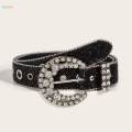 Rhinestone Belt PU Leather Belt Eyelet Belt Sequin Belt for Trousers Dress Skirts , Black. 