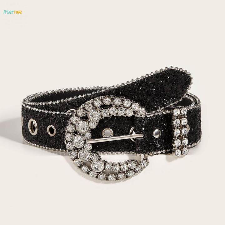 Rhinestone%20Belt%20PU%20Leather%20Belt%20Eyelet%20Belt%20Sequin%20Belt%20for%20Trousers%20Dress%20Skirts%20,%20Black%20-%20Image%208