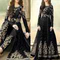 Ladies Chiffon CrinKle Embroidered Dress ZR-27 Black Unstitched. 
