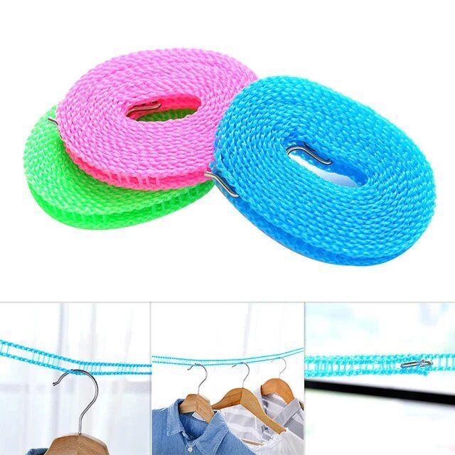 Rauf Traders 1 Pcs 5 Meter Plastic Windproof and anti-slip clothesline non slip clothes hanging rope with hooks