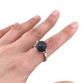 High Quality Sliver Plated Lava Stone Open Rings for Women Men Vintage Adjustable Balls Shape Gemstone Crystal Rings. 