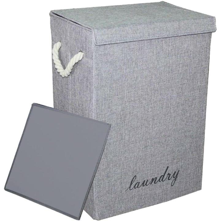 New Style Fabric Laundry Basket Hamper with Lid & Handle Ideal for Clothes Storage Fabric Storage Box & Square Baskit Bins Cloth Organizer Cubes Organizer with Handles Jewelry And Makeup Storage Box with Dual Handles