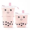 Standing Milk Tea Pencil Case Cute Telescopic Pen Holder Stationery Pouch Pen Box for School Students Office Supplies Pencil Bag. 