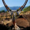 【shengxiong6525】Vintage wolf tooth beaded weavod prayer necklace-Bohemia jewelry. 
