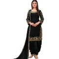 3Pc Black & Gold Embroidered Traditional Chiffon Patiala Suit For Women's/Girls AR-06-1 Black. 