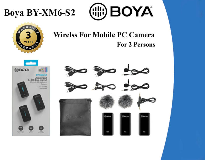 BOYA 3 Years Warranty - BOYA BY-XM6-S2 Digital Camera-Mount True-Wireless 2-Persons Microphone System (2.4 GHz)