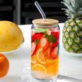 Round Glass Tumbler Can with Glass Straw and Lid Glass Sipper with Straw for Fruit Juice Milk Mug. 