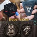 3D Metal round Black PU Leather Embroidery Patches for Clothes Appliques Crown Bee Badge Stripe Sticker Sew on Clothing patch. 