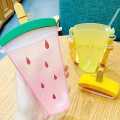 320ml Plastic Water Bottles Cute Watermelon Ice Cream Water Bottle With Straw Bottle Anti-fall Portable Popsicle Ice Pop Cup Kid. 