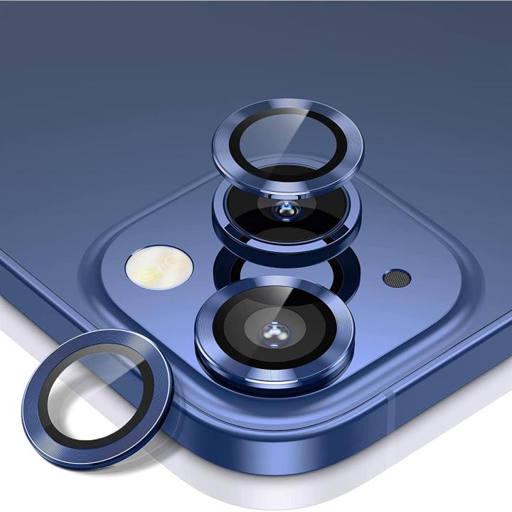 Camera Lens Protector Designed for iPhone 13/13 Mini, Tempered Glass Protective Film, Aluminum Alloy Camera Lens Cover - Blue