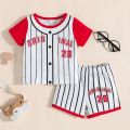 Terno For Kid Boy 6 Months - 3 Years old Striped Baseball Uniform Short Sleeve tshirt and Shorts Outfit Toddler Infant Clothing Set Fashion Kids Wear Ootd For Newborn Baby Boy. 