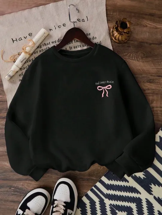 Tween Girl “Find Inner Peace” Ribbon Bow Sweatshirt – Premium Fleece ...