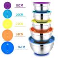 5-Piece Stainless Steel Mixing Bowl Set with Colorful Leak-Proof Lids, Versatile Kitchen Storage Containers. 