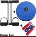 BEKON COMBO DEAL HIGH QUALITY DOUBLE SPRING TUMMY TRIMMER AND COLOR TWISTER EXERCISE MACHINE ABS DISC AND JUMPING SKIPPING ROPE HIGH QUALITY. 