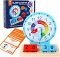 Wooden Kids Time Teaching Clock Set with Moveable Hands, 40 Activity Cards and 4 Dice | Montessori Learning Toy for Ages 3+ | Non-Toxic Paint, Smooth Edges, Portable Size | Home and Classroom Analog Time Practice Gift. 