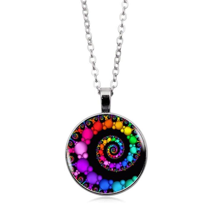 FIBONACCI Spiral Pendant Fractal Necklaces Pendants Flourish Swirls Glass Dome Necklace Sacred Geometry Art Picture Jewelry Gift
