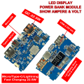 QC4.0 QC3.0 Fast Charging Power Bank Module with LED Display, 3 USB Outputs, 3 Inputs, C-Type Support, 18650 Battery, Temperature & Circuit Protection, 22.5W-65W Output. 