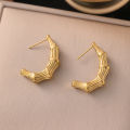18K Qingwen  Cross-Border Niche High-Grade Pleated Lava Design Earrings Stainless Steel 18k Geometry C Women's Shape Trendy Earrings. 