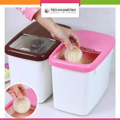 Techmanistan Random Color - 10Kg Capacity Rice Container With Cup, Cereal Container Kitchen Organizer Food Storage Box with Lid for Floor Storage Pet Food Storage Box, Food Storage Container