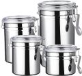 4 Pcs Airtight Stainless Steel Jar Canister Coffee Flour Sugar Tea Container Holder Coffee Milk Powder Fresh Storage Box. 