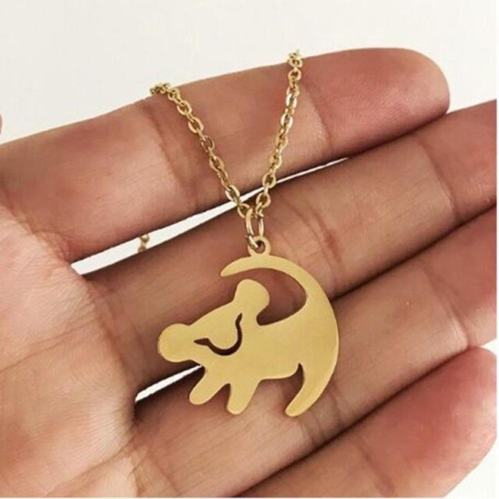Cute Lion King Pendant Hakuna Matata Cartoon Long Necklace Hip Hop Jewelry Women Gold Small Necklace