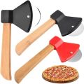 Axe Pizza Cutter with Bamboo Handle and Sharp Rotating Blade, Stainless Steel Wheel Pizza Cutter, Hammer Shaped Slice Pizza Cutter. 