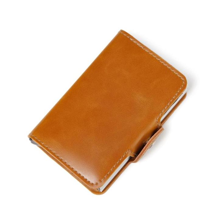 2019 Pu Leather Rfid Blocking Aluminum Credit Card Holder Money Clip Automatic Pop Up Slide Out Front Pocket Wallet Double Aluminum Card Wallets Black