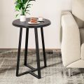 Beautiful and modern X-Style Round Small side Table with White Marble Texture for living room and Home decoration. 