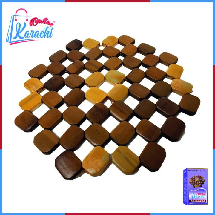 Online Karachi - Kitchen Wood Hot Pads Trivet Natural Bamboo Square Trivet Mat Set Heat Resistant Pads for Hot Dishes/Pot/Bowl/Teapot/Hot Pot Holders, Anti-Hot Non-Slip Durable