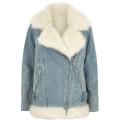 Denim Faux Fur Aviator Jacket. 