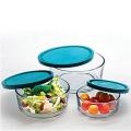 3pes Bowl Set Glass Ware Mixing Storage Bowls with Lids with Plastic lid Comes in 3 Different Size. 