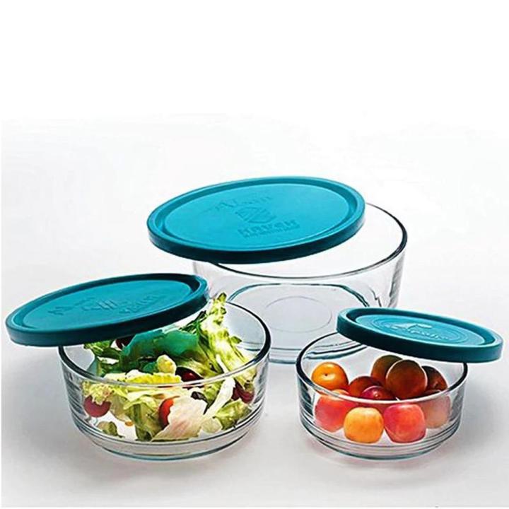 3pes Bowl Set Glass Ware Mixing Storage Bowls with Lids with Plastic lid Comes in 3 Different Size