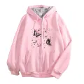 PINK BUTTERFLY & STARS PRINTED FLEECE FULL SLEEVES ZIPPER HOODIE FOR WOMEN. 