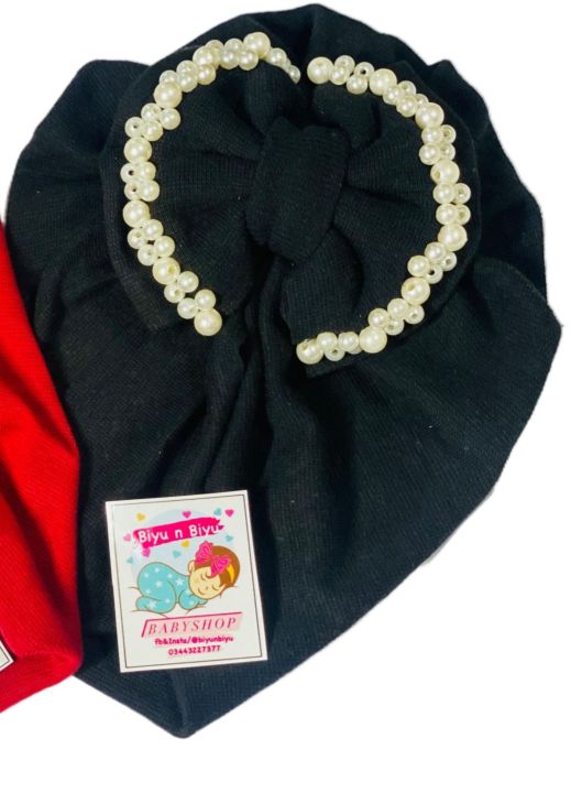 Biyu%20N%20Biyu%20Full%20Bow%20Pearl%20Work%20Fancy%20Winter%20Turban%20Cap%20for%20Baby%20Girls%20-%20Image%204