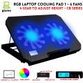 Laptop Cooling Pad Dual Fan With RGB Lights - Cooling Stand 1 / 2 / 4 / 6 Fan With Mobile Stand & Adjustable Speed & Light Button With 7 Gear To Adjust Height - For Upto 20" Laptops - USB Powered Connection. 