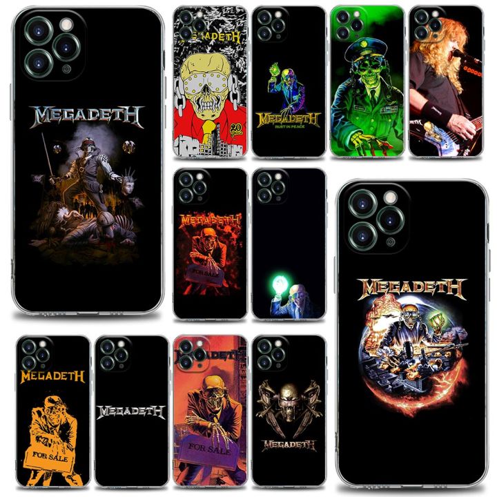 M-Megadeth Logo Skull Metal Band Shell Case for iPhone 11 12 13 14 15 Pro Max Mini XR XS X 7 8 Plus Soft Transparent Cover Funda