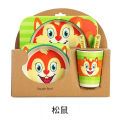 5 Pcs Baby Bamboo Dishes Set Bowl+Spoon+Fork Feeding Food Tableware Eco-friendly Cartoon Animal Kid Feeding Bowl Dinner Plate Gift Set for baby birthday and school (Random Designs). 