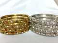 Golden/Silver Alloy Rhinestones 4 Piece Bangles For Girls-Golden Bang-Elegant  Gold Bangle Wedding Gifts Set for girls. 