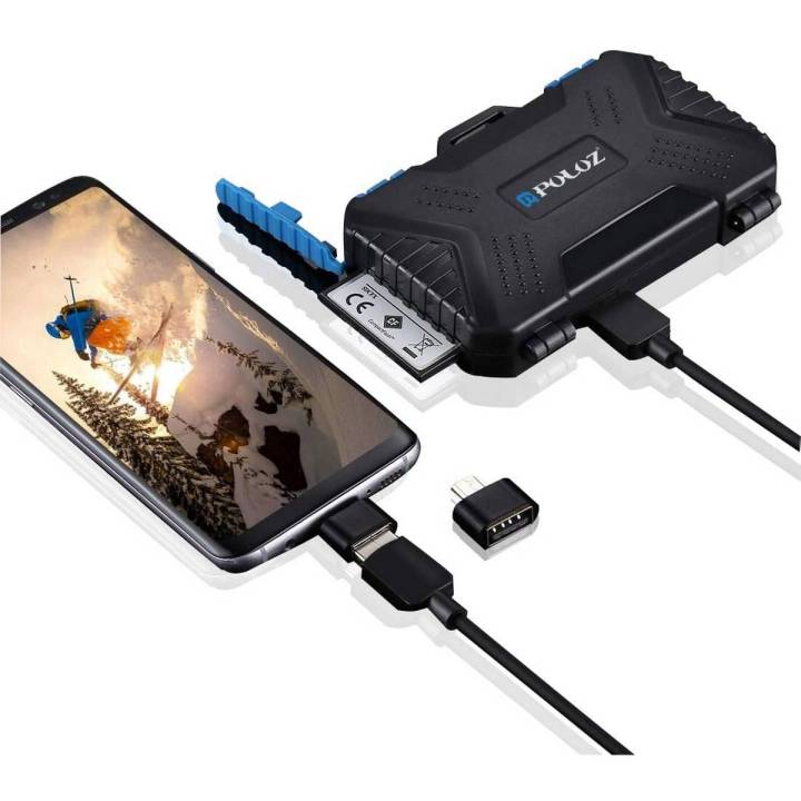 Memory Card Reader, PULUZ USB 3.0 SD CF TF Reader with OTG Fuction & 21 Slots Waterproof SD CF TF SIM Cards Case Holder  , Computer, Notebook & Android Smartphones