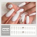 24 Pcs Medium Long Ballerina Press On Nails White Nails With Rhinestone matte Reusable Artificial False Nails For Women. 