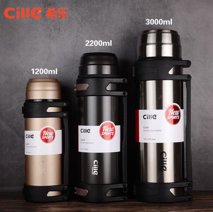 Cille 1100ml / 2200ml / 3000ml / 4000ml Stainless Steel Insulated Thermos Flask Water Bottle Vacuum Flask Double Layer Cold Hot Water Bottle Outdoor Camping Bottle 12-24 Hours Hot and Cold Time