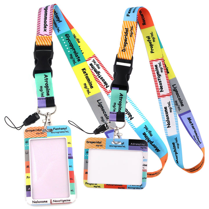 DZ1282 Doctors Nurses Critical Care ICU Anaesthetics Cartoon Print Lanyard Card ID Holder Key Chain Neck Straps Badge Holder