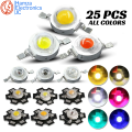 25PCS 1W SMD LED RED, BLUE, GREEN, WHITE, GOLD WITH HEATSINK. 