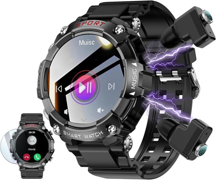 Airpods with watch | 2.01" HD Screen watch | 2 in 1 Bluetooth Calling Fitness Watch with 100+ Sports Modes for Men & Women